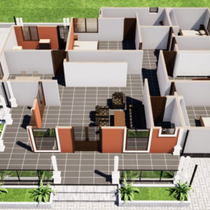 plan de 4 chambres salon