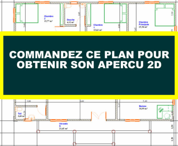 Plan de maison moderne 3 chambres avec bureau - Image 7